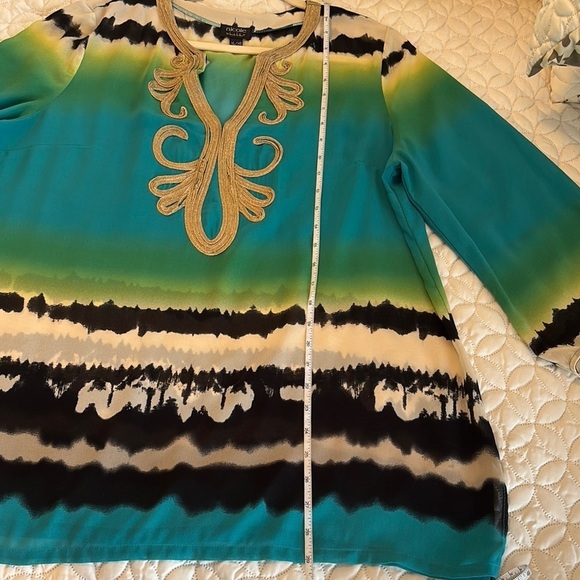 Nicole by Nicole Miller Chic Multicolor Tunic Top Gild Metallic Trim size XL - Picture 9 of 9